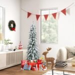 Dirbtinė Kalėdų eglutė su LED lemputėmis ir baltu pūku (Žalia ir balta)