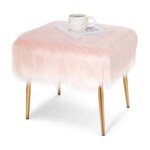 Šukuosenų kėdutė su auksinėmis kojomis ir dirbtiniu kailiu (Rožinė)