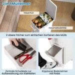 Daugiafunkcis virtuvės šiukšliadėžė su stalčiumi ir ratukais (Balta)