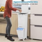 Daugiafunkcis virtuvės šiukšliadėžė su stalčiumi ir ratukais (Balta)