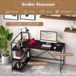 L formos kampinis rašomasis stalas su lentynomis (Juoda)