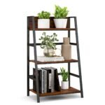 Industrinės 3 pakopų kopėčių formos lentynos su metaliniu rėmu (Ruduosios)