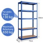 Reguliuojamo aukščio metalinis penkių lygių sandėliavimo stelažas 650 kg apkrovos (Mėlyna)