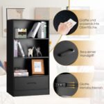 4 pakopų medžio masyvo lentynų spinta su stalčiumi (Juoda)