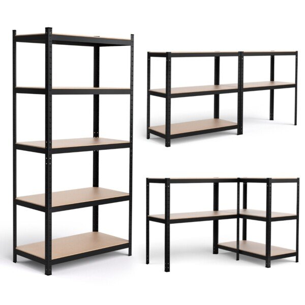 Metalinis penkių aukštų sulankstomas sandėliavimo stovas (Juoda)