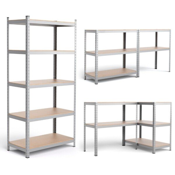 Tvirtas metalinis 5 lentynų surinkiamas stovas (Sidabrinė)