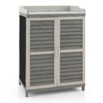 Medinė lauko daržovių ir įrankių spintelė su metaline plokšte (Pilka)