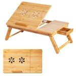 Reguliuojamo aukščio ir pasvirimo kampo bambukinis nešiojamojo kompiuterio staliukas (Natūrali)