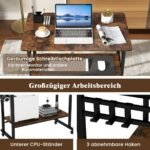 Mobilus kompiuterio stalas su klaviatūros lentyna ir laikikliais (Rustikalinė Ruda)