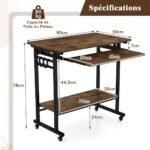 Mobilus kompiuterio stalas su klaviatūros lentyna ir laikikliais (Rustikalinė Ruda)