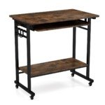 Mobilus kompiuterio stalas su klaviatūros lentyna ir laikikliais (Rustikalinė Ruda)