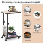 Reguliuojamo aukščio C formos staliukas su ratukais (Natūrali)