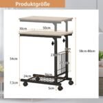 Reguliuojamo aukščio C formos staliukas su ratukais (Natūrali)