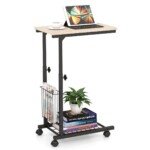 Reguliuojamo aukščio C formos staliukas su ratukais (Natūrali)