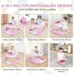 Kūdikių interaktyvus vežimėlis-walkeris su nuimamu žaidimų skydeliu (Rožinė)