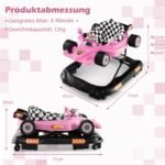 Kompaktiškas vaikiškas vežimėlis su reguliuojamu aukščiu ir nuimamu padėklu žaidimams (Rožinė)