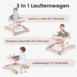Reguliuojamas 3-in-1 stumiamas vežimėlis su žaislų lėkšte (Rožinė)