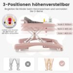 Reguliuojamas 3-in-1 stumiamas vežimėlis su žaislų lėkšte (Rožinė)