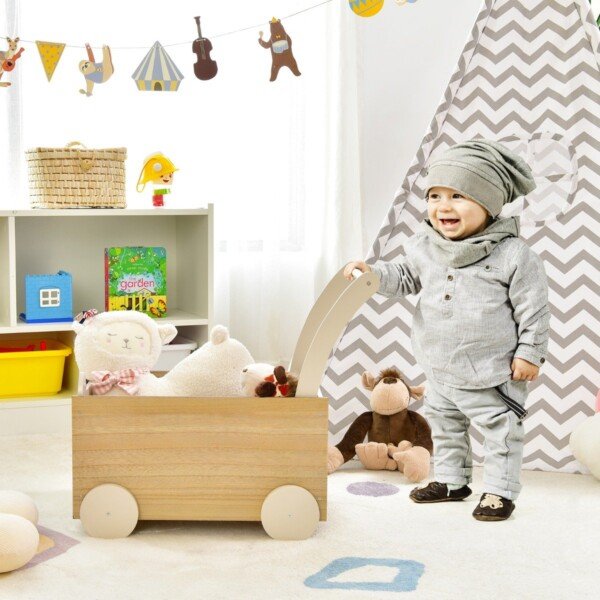 Medinis vežimėlis vaikams su žaislų laikymo vieta (Natūrali)