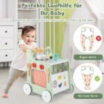 Medinis 6-in-1 lavinimo vežimėlis su virtuvėle ir mokomuoju laikrodžiu (Žalia)