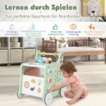 Medinis 6-in-1 lavinimo vežimėlis su virtuvėle ir mokomuoju laikrodžiu (Žalia)