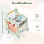 Medinis 6-in-1 lavinimo vežimėlis su virtuvėle ir mokomuoju laikrodžiu (Žalia)