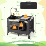 Daugiafunkcis kūdikio žaidimų ir miego kampelis su maniežu bei vystymo stalu (Pilka)