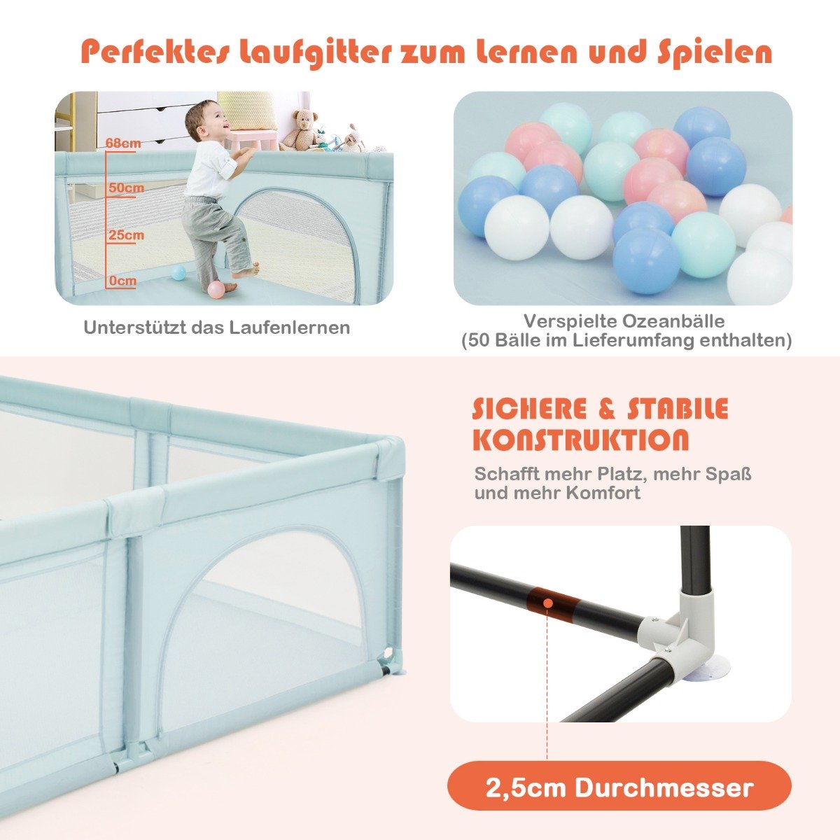 laufstall-babyschutzgitter-ty327804bl_7_ Vaikų žaidimų aptvaras su penkiasdešimt kamuoliukų (Mėlyna)