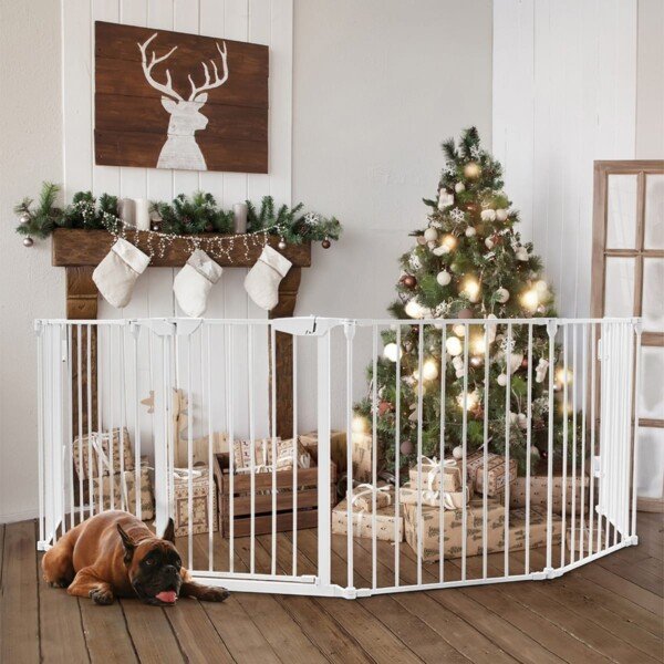 Daugiafunkcinė sulankstoma metalinė apsauginė tvorelė su varteliais ir tvirtinimu prie sienos (Balta)