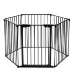 Sulankstoma metalinė apsauginė tvorelė su durelėmis (Juoda)
