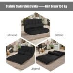 Sofa-lova su 6 padėtimis reguliuojamu atlošu ir dviem pagalvėmis (Juoda)