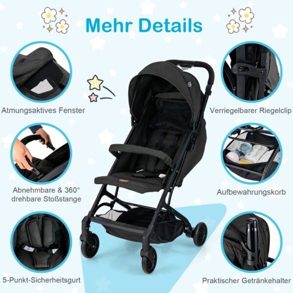 Sulankstomas kelioninis vežimėlis suaugusiems 79 x 47 x 97 cm (Juoda)