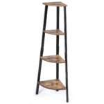 4 pakopų kampinė lentyna metaliniu rėmu (Ruda)