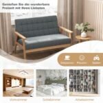 Dviejų vietų minkšta sofa su gummed medžio rėmu ir sagčių dizainu (Pilka)