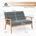 Dviejų vietų minkšta sofa su gummed medžio rėmu ir sagčių dizainu (Pilka)
