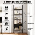 5 pakopų laiptuotas lentynų stovas su spintele (Juoda)