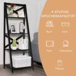 Kopėčių tipo medinė lentyna 4 pakopų (Juoda)