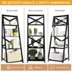 Kopėčių tipo medinė lentyna 4 pakopų (Juoda)