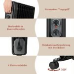 Nešiojamas elektrinis alyvos šildytuvas su trimis šildymo režimais (Juoda)