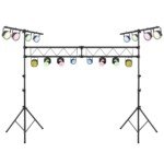 Metalinis DJ apšvietimo stovas su reguliuojamu aukščiu ir ištraukiamomis T formos sijomis (Juoda)