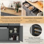 Virtuvės spintelė su stalčiais ir lentyna 42L šiukšlių dėžei (Pilka)