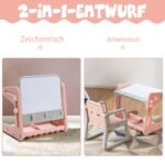 Dvipusis magnetinis vaikiškas stalas rašymui ir piešimui su kėdute (Rožinė)