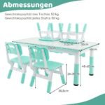 Reguliuojamo aukščio vaikiškas stalas su piešimo paviršiumi ir 4 kėdėmis (Žalia)