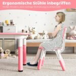 Reguliuojamo aukščio vaikiškas stalas su keturiomis kėdėmis ir piešimo paviršiumi (Rožinė)