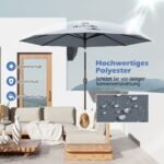 Apvalus sodo skėtis su LED apšvietimu ir rankine rankena (Pilka)