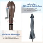 Apvalus sodo skėtis su LED apšvietimu ir rankine rankena (Pilka)