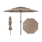 Vėjui atsparus trijų pakopų skėtis su rankenėle (Ruda)