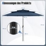 Trijų pakopų skėtis su šoninio kampo reguliavimu ir rankenėle (Tamsiai mėlyna)