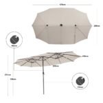 Dvigubas sodo skėtis 470 cm su 48 LED saulės šviesomis ir rankenėle (Smėlio)