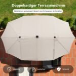 Dvigubas sodo skėtis 470 cm su 48 LED saulės šviesomis ir rankenėle (Smėlio)